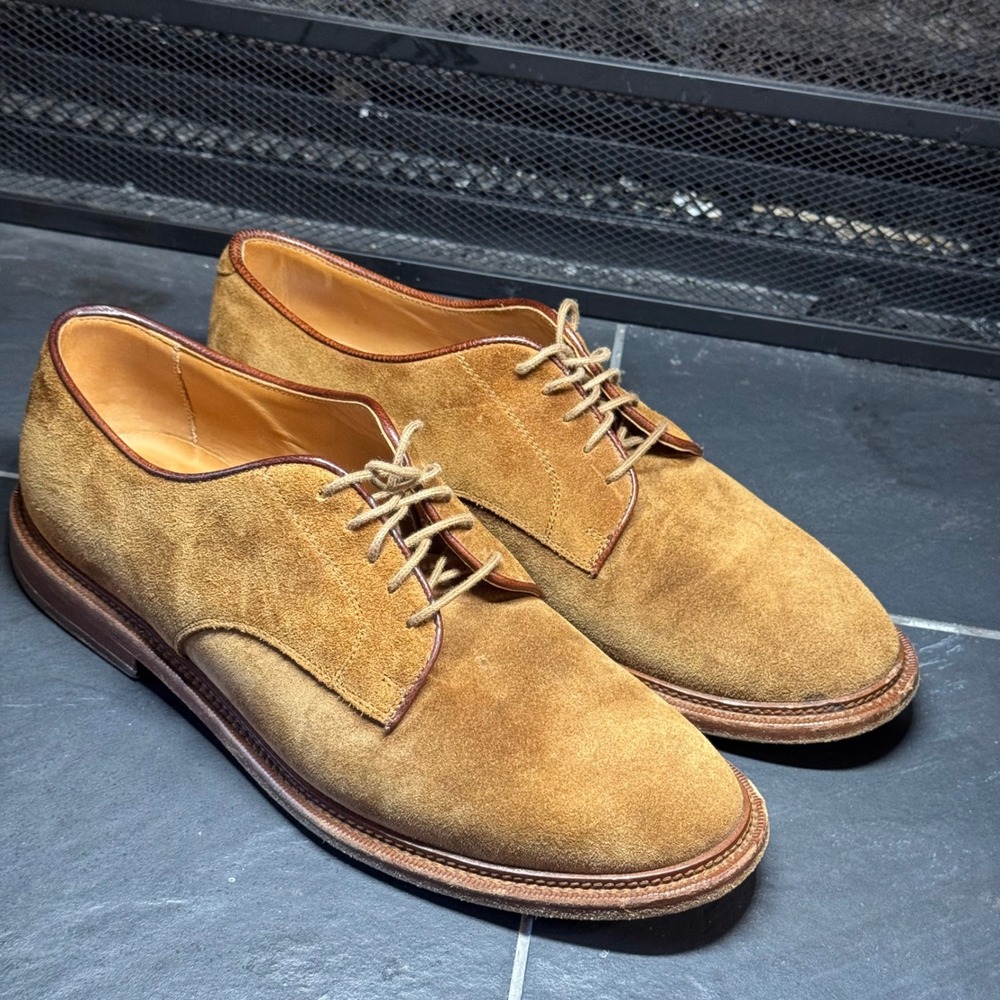 Velasca Milano Mens Tan Suede Derby Shoes Handmade in Italy Size 42.5 Plain Toe